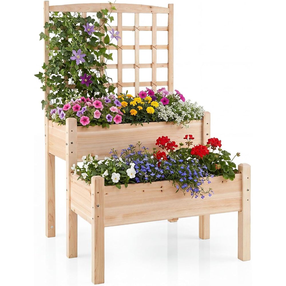 Raised Garden Bed - Jardinera elevada con trellis, jardinera de