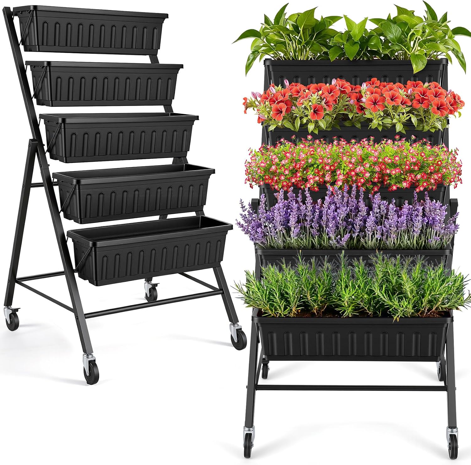Indoor Herb Garden - Jardinera vertical elevada con ruedas, juego