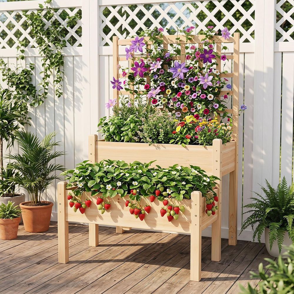 Jardinera elevada con trellis, - Raised Garden Bed reseña y precio