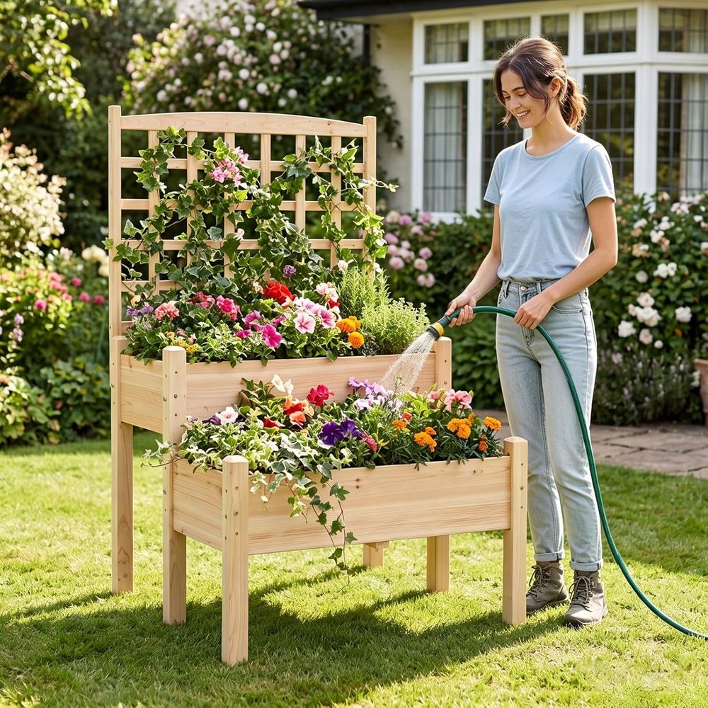Jardinera elevada con trellis, - Raised Garden Bed reseña y precio